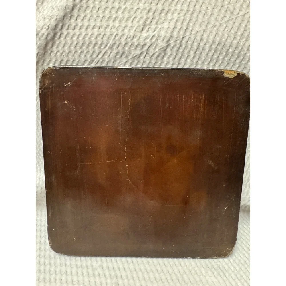 Antique Chinese Inlaid Mother of Pearl Wood Tray Tree People Figure 9.25 x 9.25